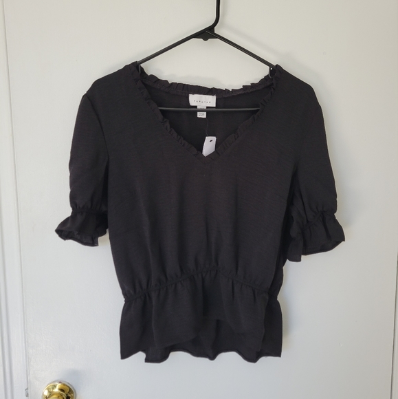 Topshop Short-sleeved Morgan Ruffle Trim Blouse NWT - Picture 1 of 4
